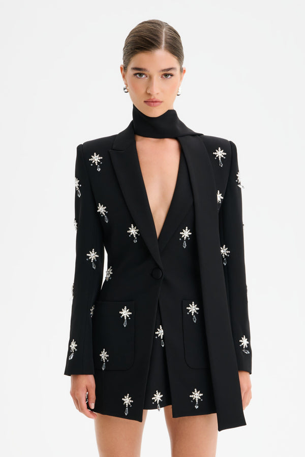 Lavish Alice ARIA Jewel Embellished Tailored Jacket With Scarf In Black