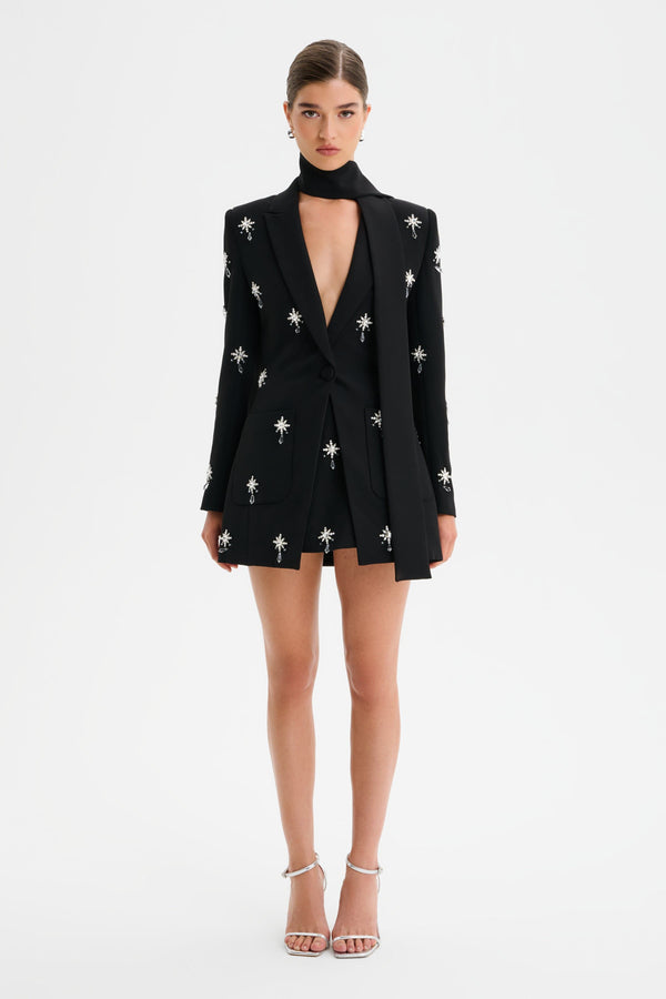 lavish alice ARIA Jewel Embellished Tailored Jacket with Scarf in Black