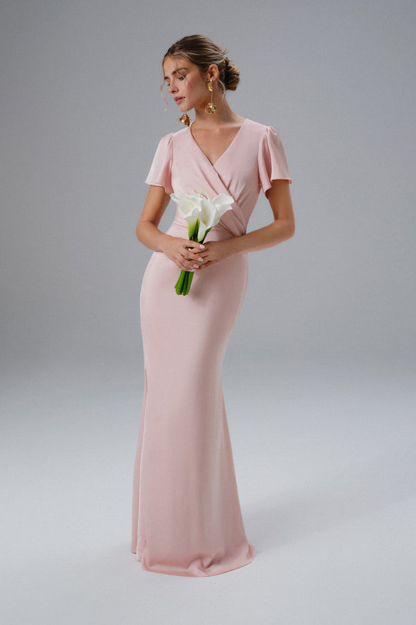 Lavish Alice BEAU Draped Wrap Satin Maxi Dress With Sleeves In Pink
