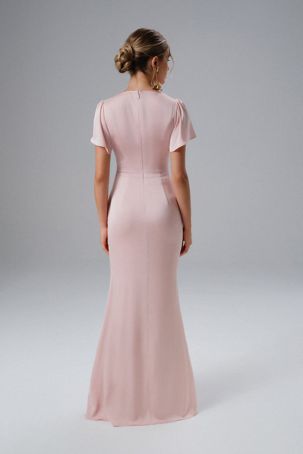 Lavish Alice BEAU Draped Wrap Satin Maxi Dress With Sleeves In Pink