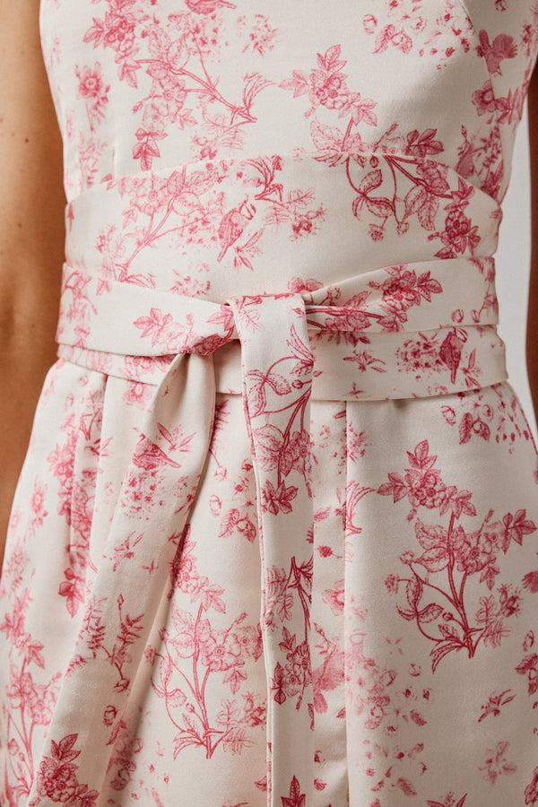 Lavish Alice BRIELLE Bonded Satin Obi Belted Halterneck Midi Dress In Pink Porcelain