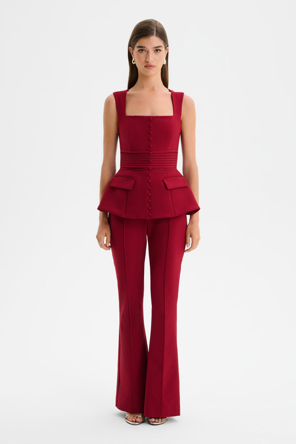 lavish alice CAMILLA Hourglass Square Neck Jumpsuit in Burgundy