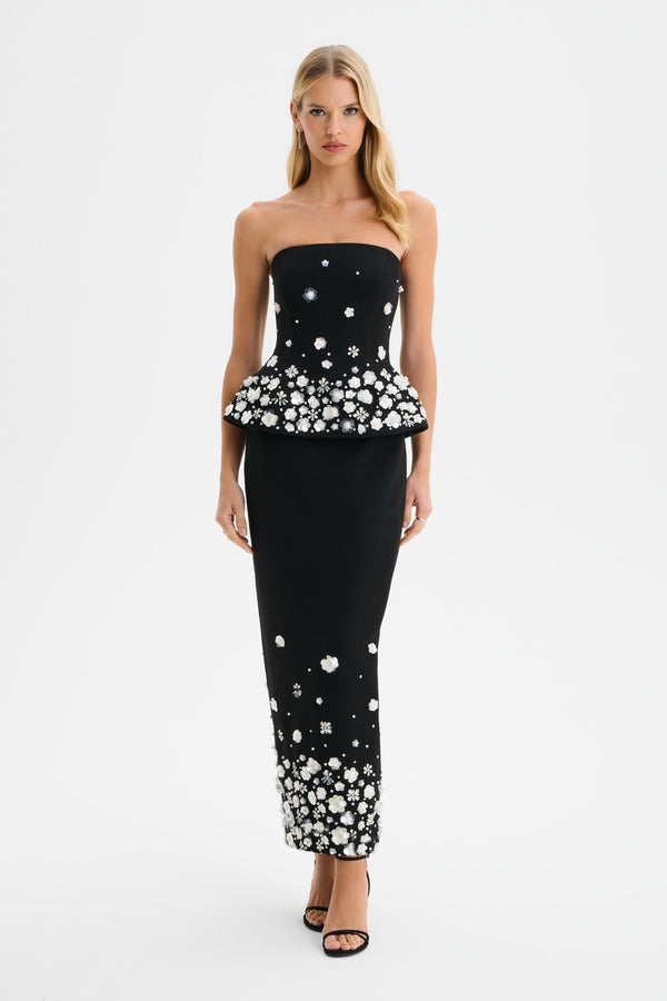 lavish alice ELARA Ombre Embellished Maxi Skirt in Black