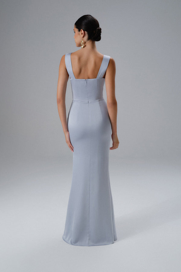 Lavish Alice ELLE Draped Wrap Satin Maxi Dress In Blue