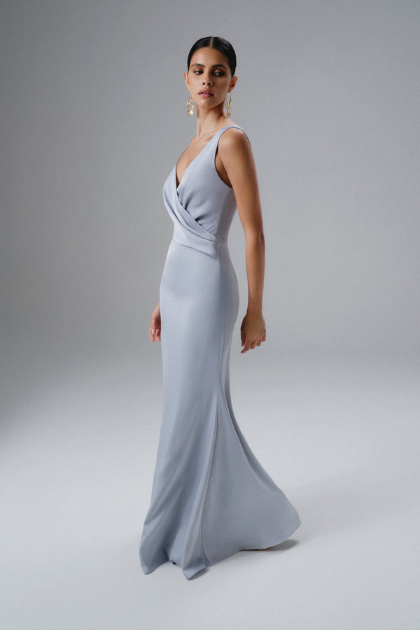 Lavish Alice ELLE Draped Wrap Satin Maxi Dress In Blue