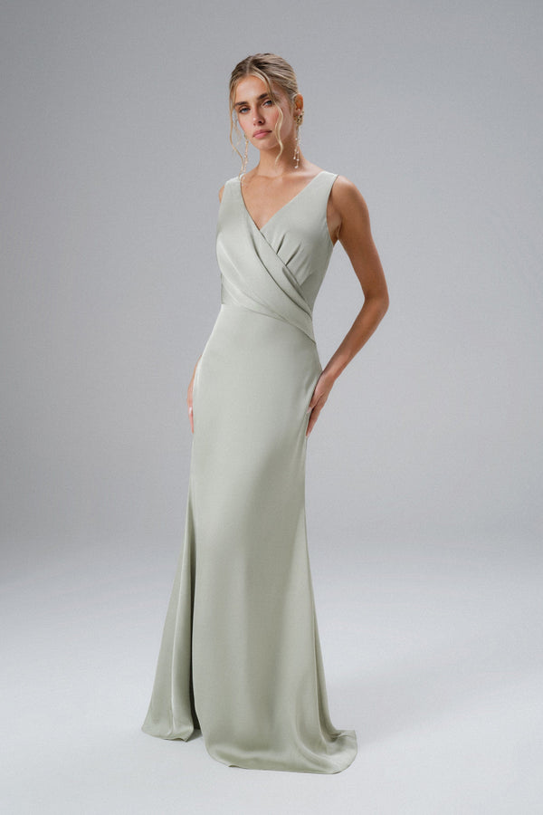 Lavish Alice ELLE Draped Wrap Satin Maxi Dress In Sage Green