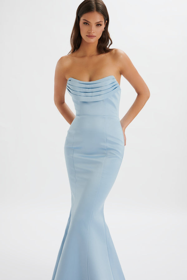Lavish Alice FREYA Bonded Satin Cowl Neck Maxi Dress In Dusty Blue