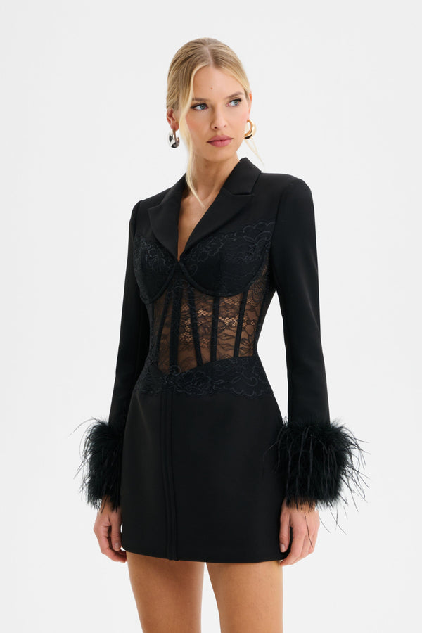 Lavish Alice GIA Lace Corset Structured Mini Blazer Dress In Black