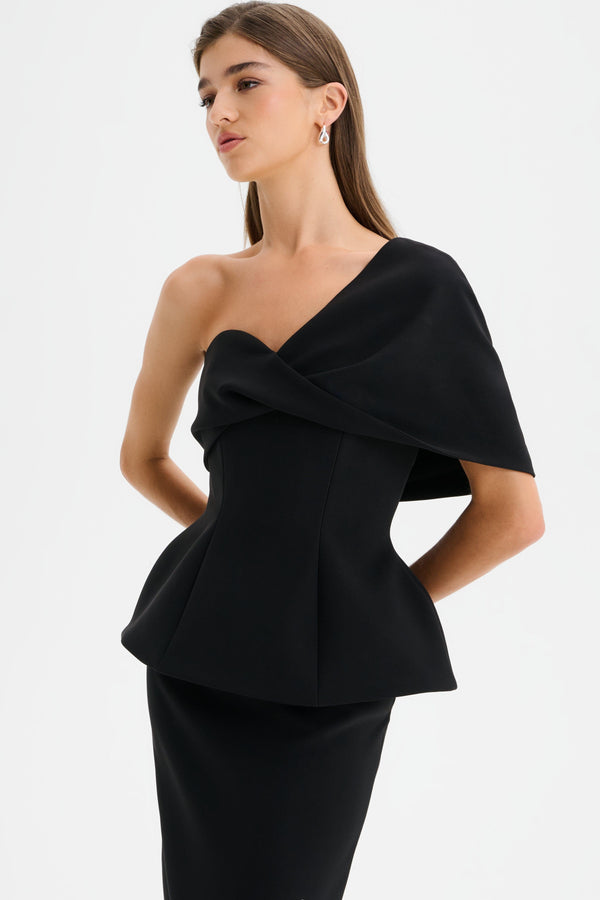 Lavish Alice GIOVANNA Twisted Cape Shoulder Maxi Dress In Black