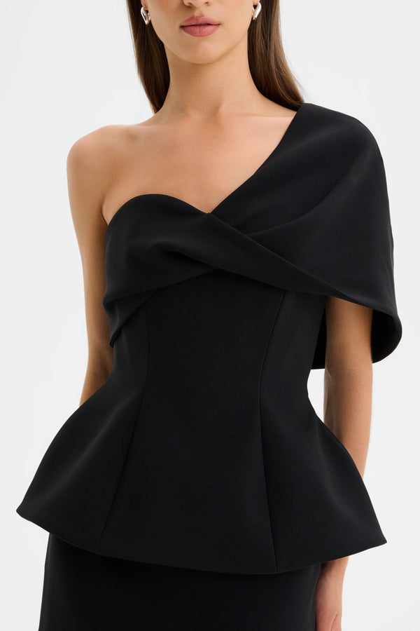 Lavish Alice GIOVANNA Twisted Cape Shoulder Maxi Dress In Black