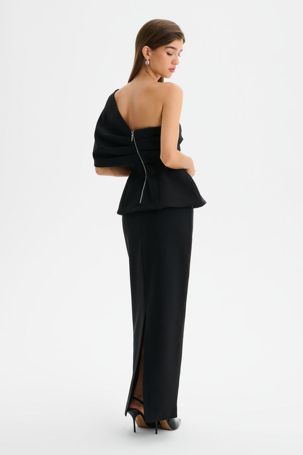 Lavish Alice GIOVANNA Twisted Cape Shoulder Maxi Dress In Black