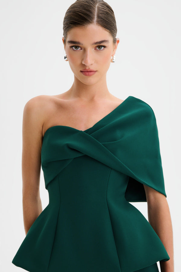 Lavish Alice GIOVANNA Twisted Cape Shoulder Maxi Dress In Emerald Green