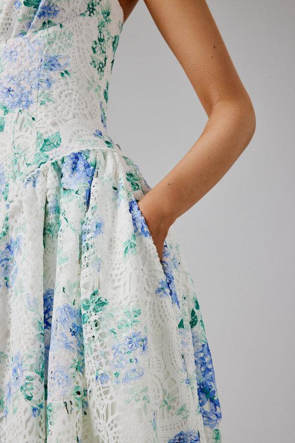 Lavish Alice HALEY Micro Button And Loop Detail Volume Flared Midi Dress In Floral Broderie