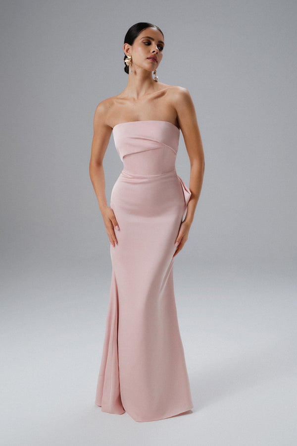 Lavish Alice JOVIE Bow Detail Bandeau Satin Maxi Dress In Pink