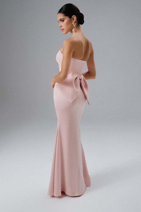 lavish alice JOVIE Bow Detail Bandeau Satin Maxi Dress in Pink