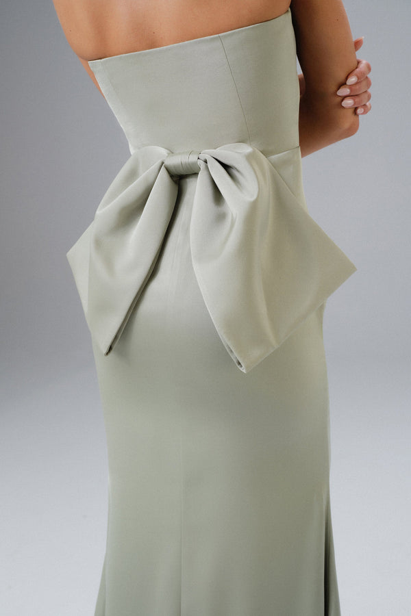 Lavish Alice JOVIE Bow Detail Bandeau Satin Maxi Dress In Sage Green