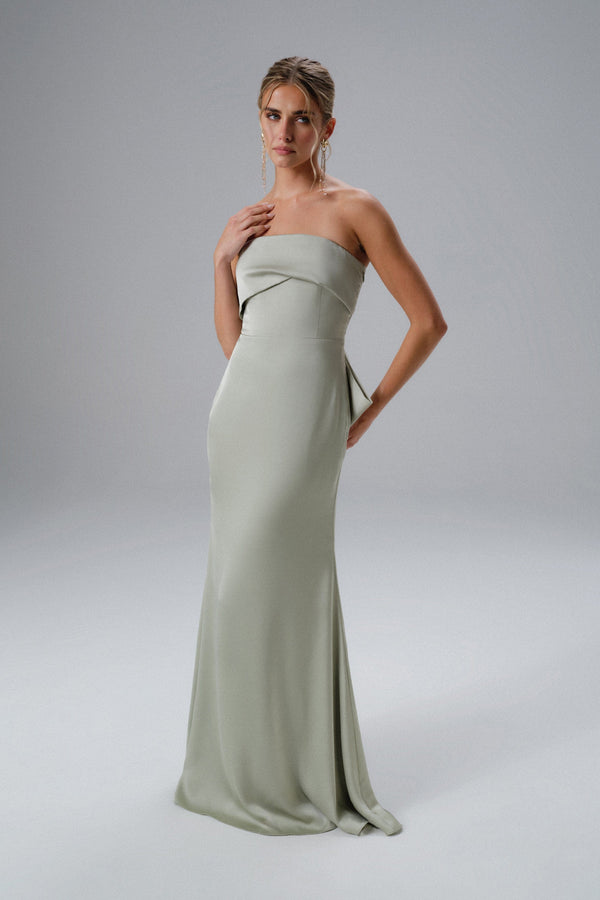 Lavish Alice JOVIE Bow Detail Bandeau Satin Maxi Dress In Sage Green