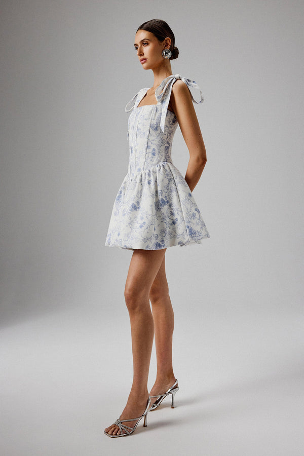 lavish alice JULIETTE Tie Shoulder Bubble Hem Mini Dress in Blue Porcelain lavish alice JULIETTE Tie Shoulder Bubble Hem Mini Dress in Blue Porcelain