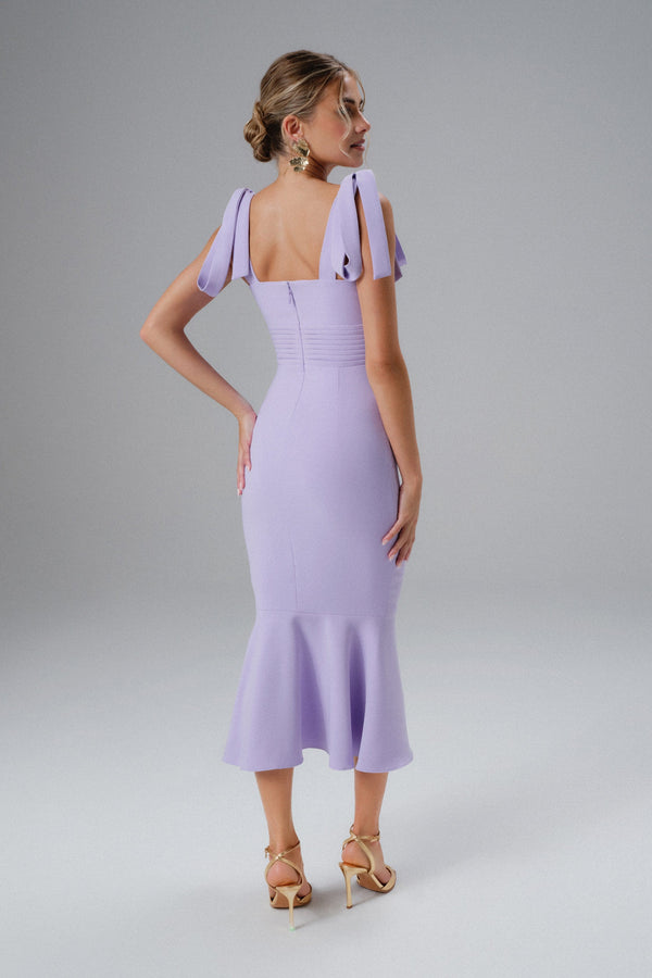 Lavish Alice KAMILA Tie Strap Micro Shell Button Midi Dress In Lilac