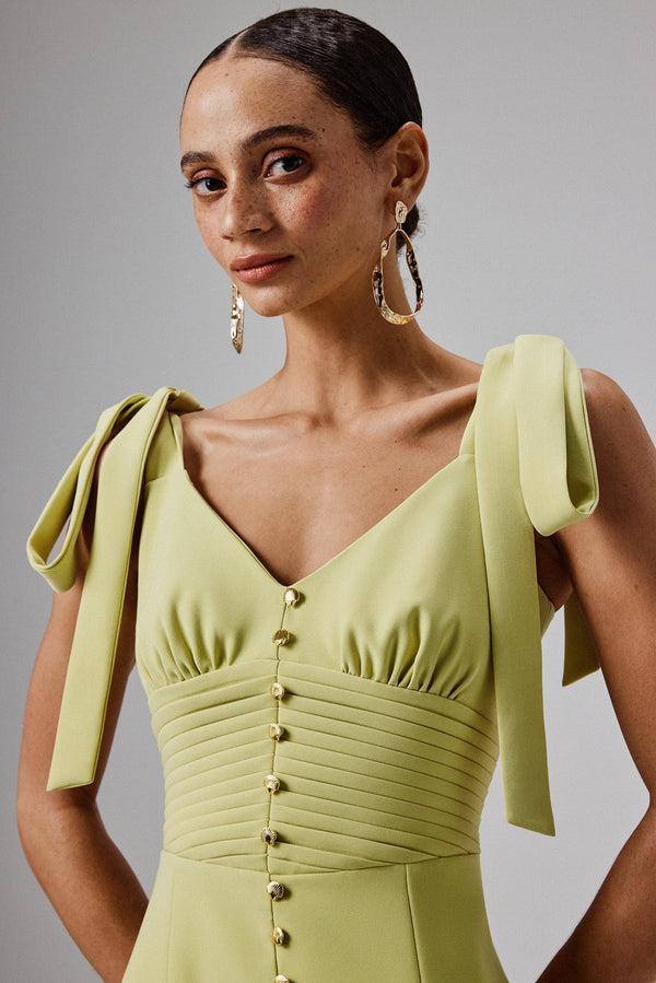 Lavish Alice KAMILA Tie Strap Micro Shell Button Midi Dress In Lime Green