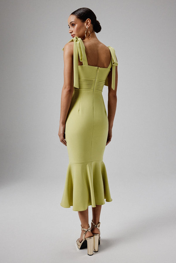 Lavish Alice KAMILA Tie Strap Micro Shell Button Midi Dress In Lime Green