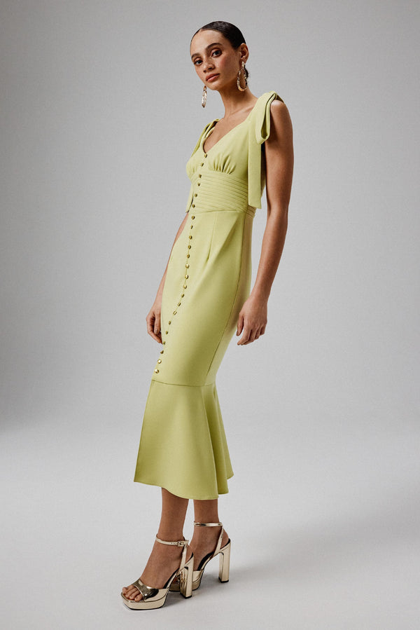 Lavish Alice KAMILA Tie Strap Micro Shell Button Midi Dress In Lime Green