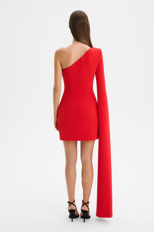 Lavish Alice KATIE One Shoulder Cape Sleeve Mini Dress In Red