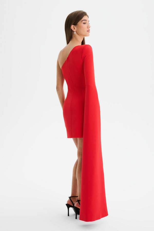Lavish Alice KATIE One Shoulder Cape Sleeve Mini Dress In Red