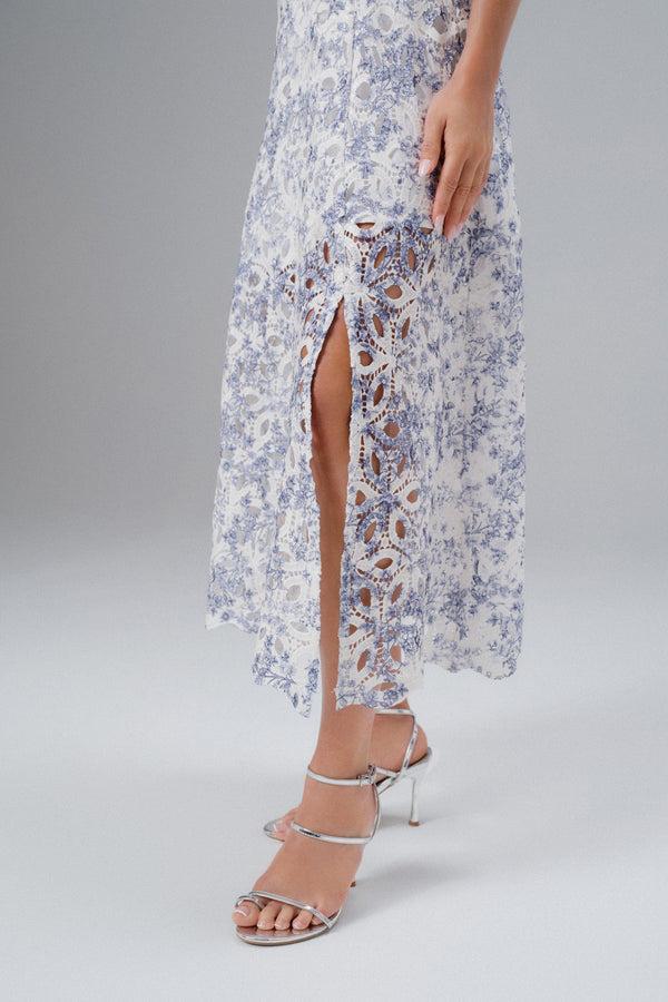Lavish Alice KIRA Broderie Anglais A-Line Midi Sundress In Blue Porcelain Print