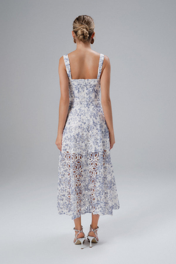 Lavish Alice KIRA Broderie Anglais A-Line Midi Sundress In Blue Porcelain Print