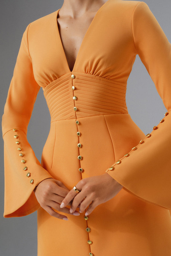 Lavish Alice LARA Fluted Sleeve Micro Button Mini Dress In Orange