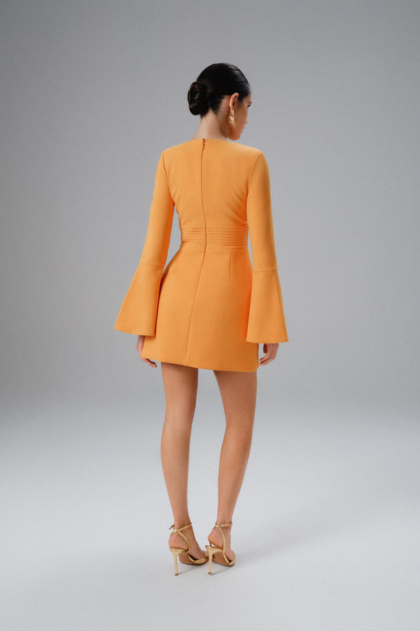 Lavish Alice LARA Fluted Sleeve Micro Button Mini Dress In Orange