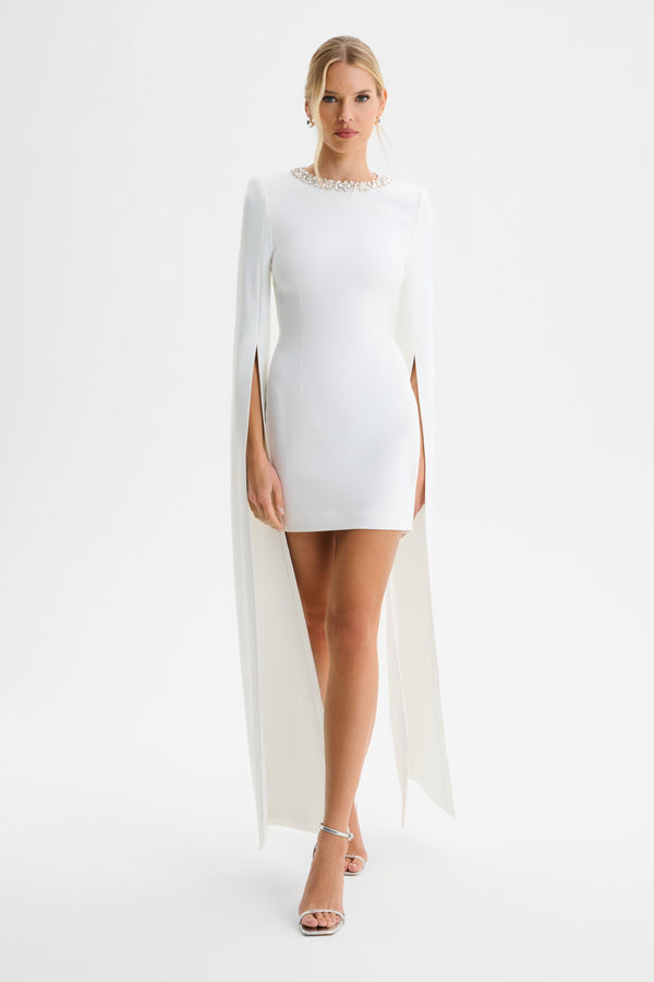 lavish alice TILLY Cape Sleeve Mini Dress in White