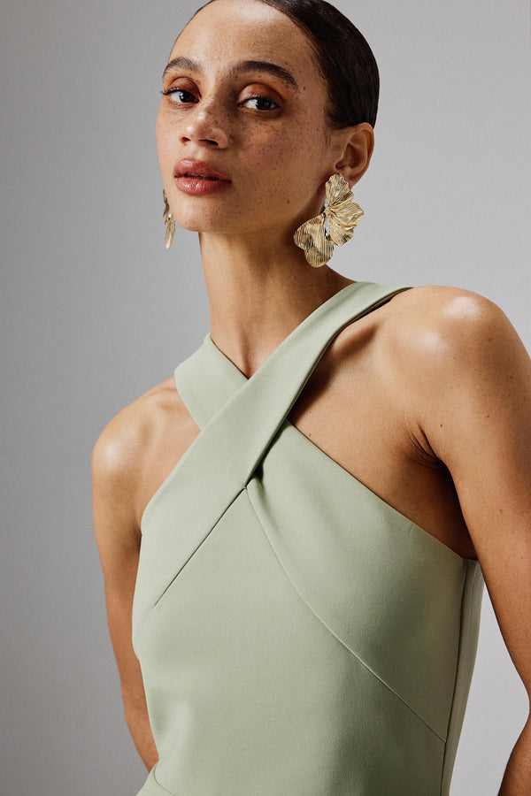 Lavish Alice LENA Wrap Halterneck Midi Dress In Sage Green