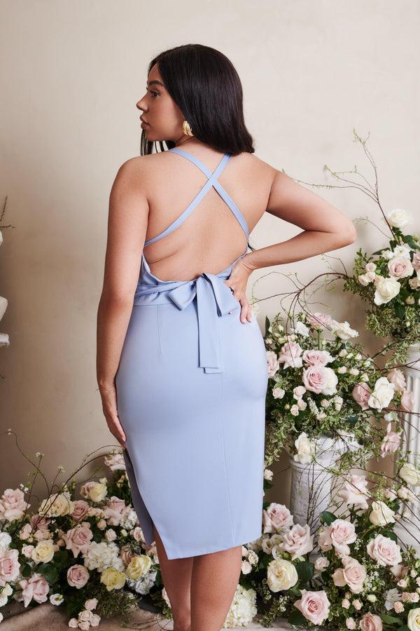 Lavish Alice LILIANA Curve Cross Back Cowl Neck Midi Dress In Cornflower Blue