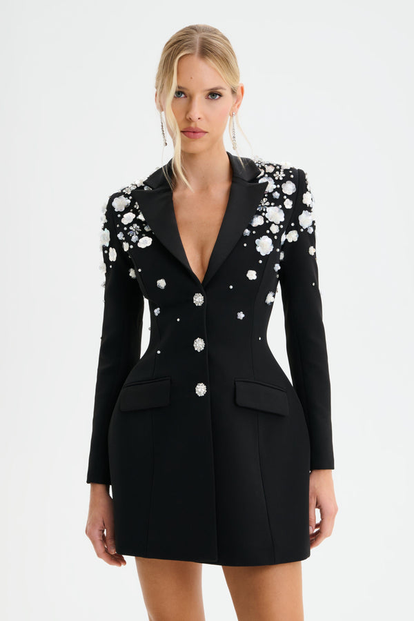 Lavish Alice LOLA Ombre Embellished Hourglass Structured Blazer Mini Dress In Black