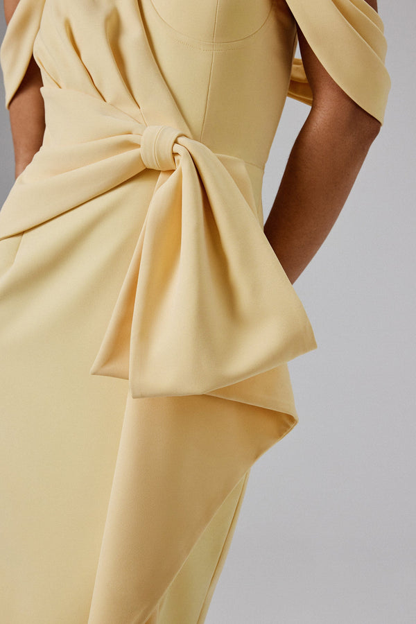 Lavish Alice LORI Off Shoulder Bow Detail Midi Dress In Yellow