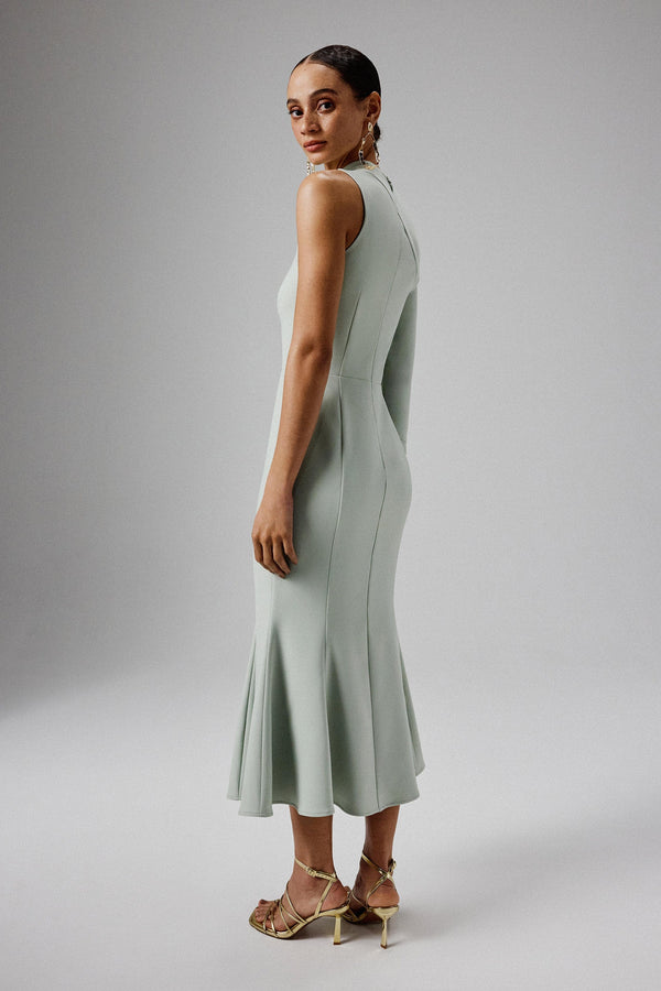 Lavish Alice MADDIE Asymmetric Split Shoulder Midi Dress In Sage Green