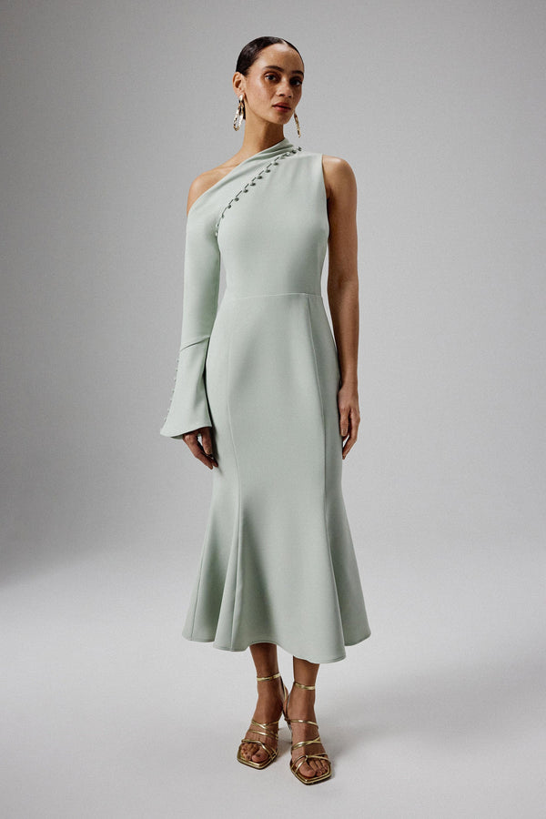 lavish alice MADDIE Asymmetric Split Shoulder Midi Dress in Sage Green lavish alice MADDIE Asymmetric Split Shoulder Midi Dress in Sage Green