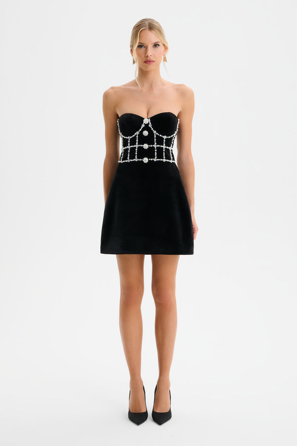 lavish alice MASIE Pearl Embellished Velvet Tulip Dress in Black