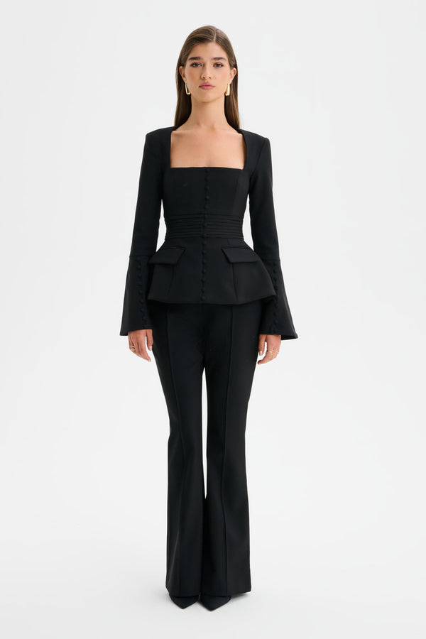 lavish alice MAXINE Tailored Fit & Flare Trousers in Black
