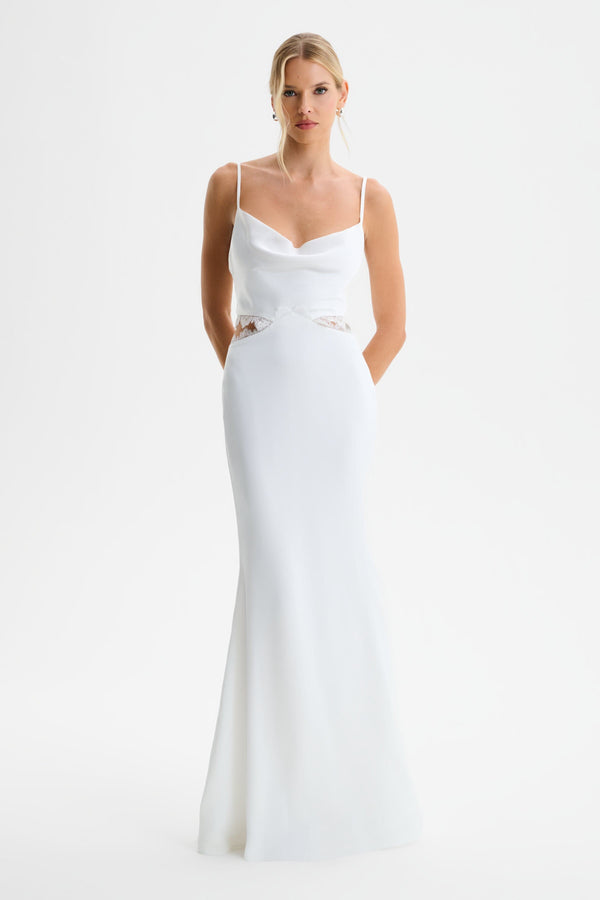 Lavish Alice MAY Lace Insert Satin Maxi Dress In White