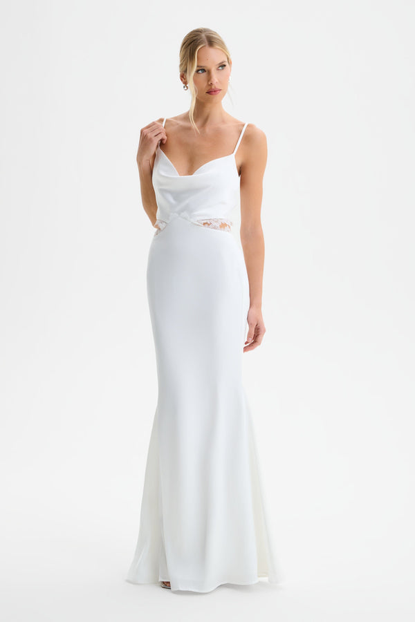 Lavish Alice MAY Lace Insert Satin Maxi Dress In White