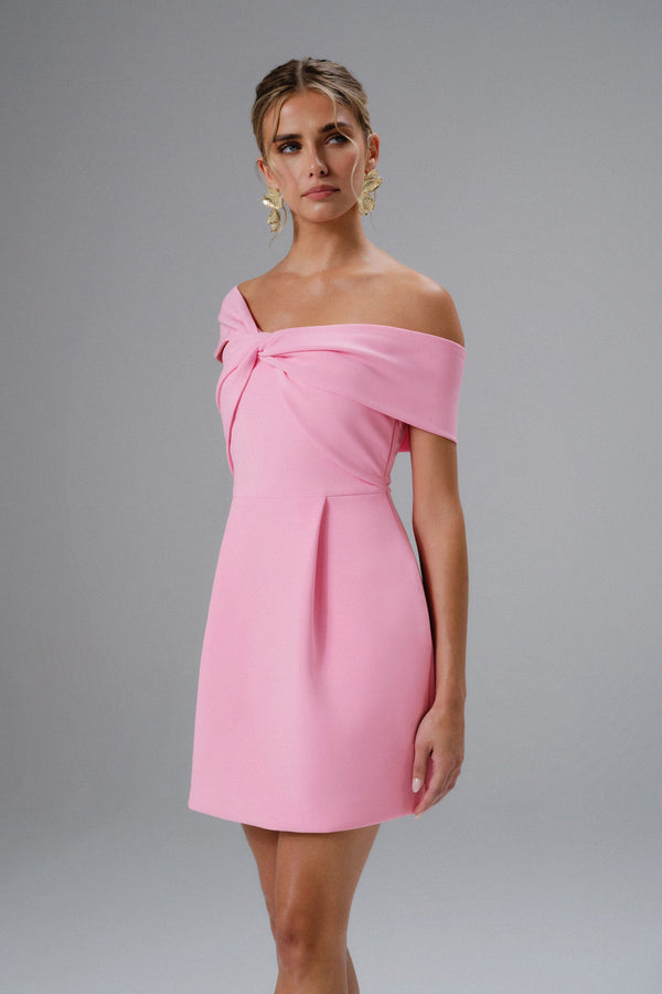 lavish alice MILA Twisted One Shoulder Mini Dress in Pink