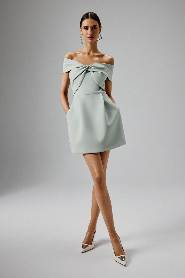 Lavish Alice MILA Twisted One Shoulder Mini Dress In Sage Green