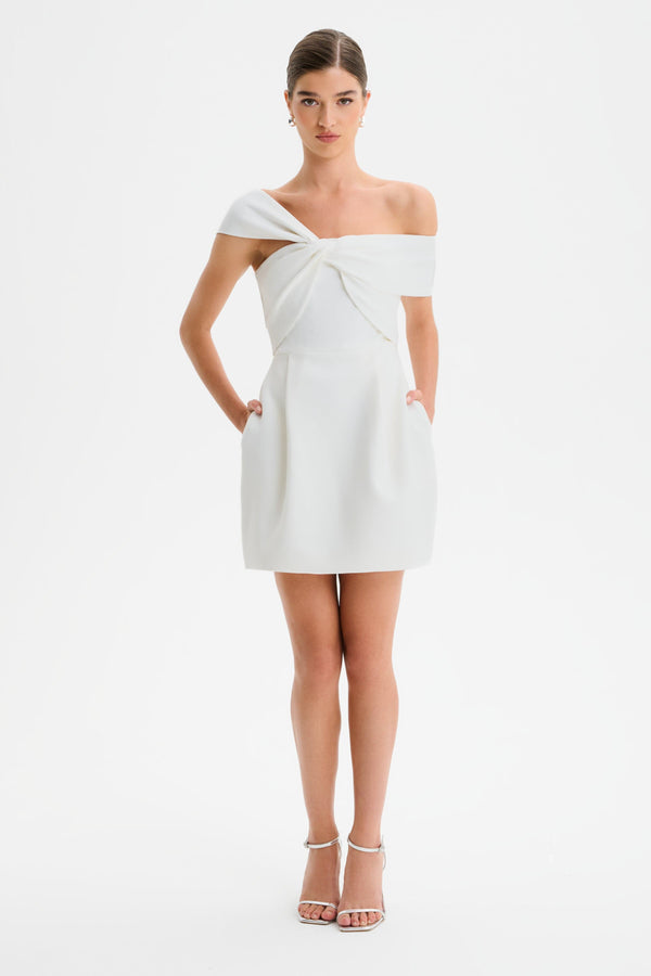 Lavish Alice MILA Twisted One Shoulder Mini Dress In White