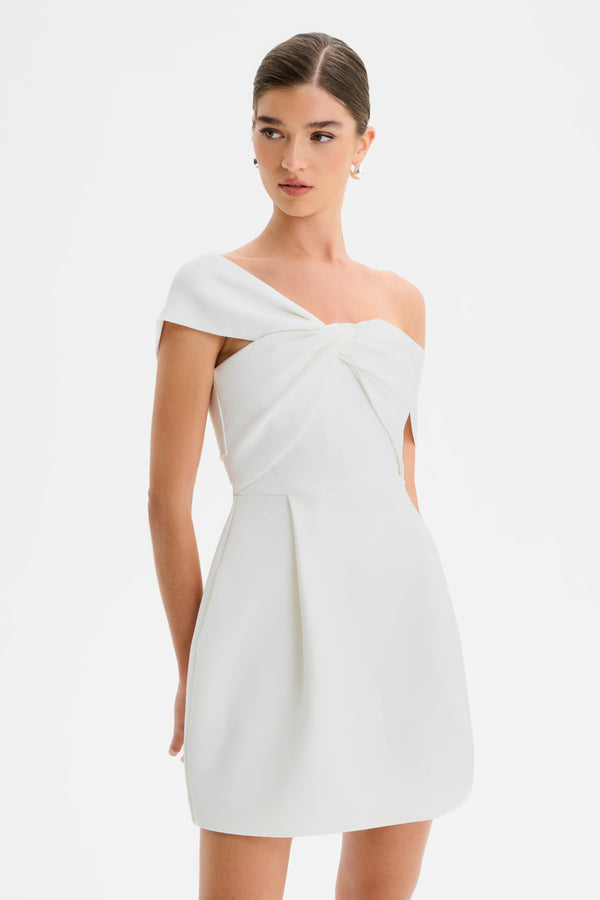 lavish alice MILA Twisted One Shoulder Mini Dress in White