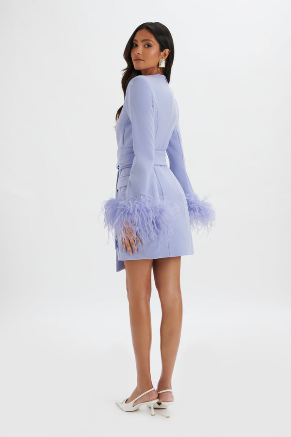 Lavish Alice NIKOLA Feather Cuff Blazer Mini Dress In Cornflower Blue