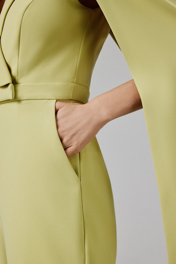 Lavish Alice RAYNA Cape Style Tailored Jumpsuit In Lime Green