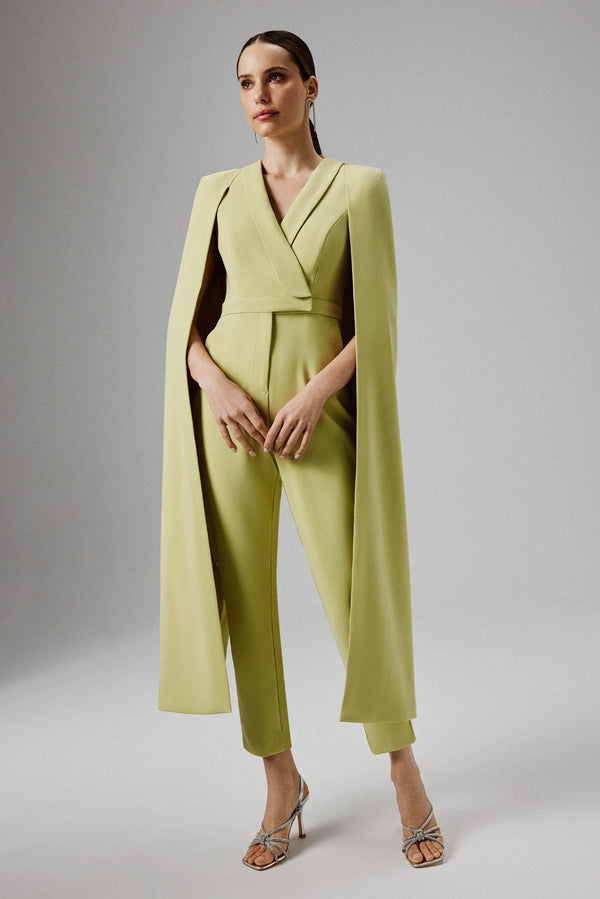 lavish alice RAYNA Cape Style Tailored Jumpsuit in Lime Green